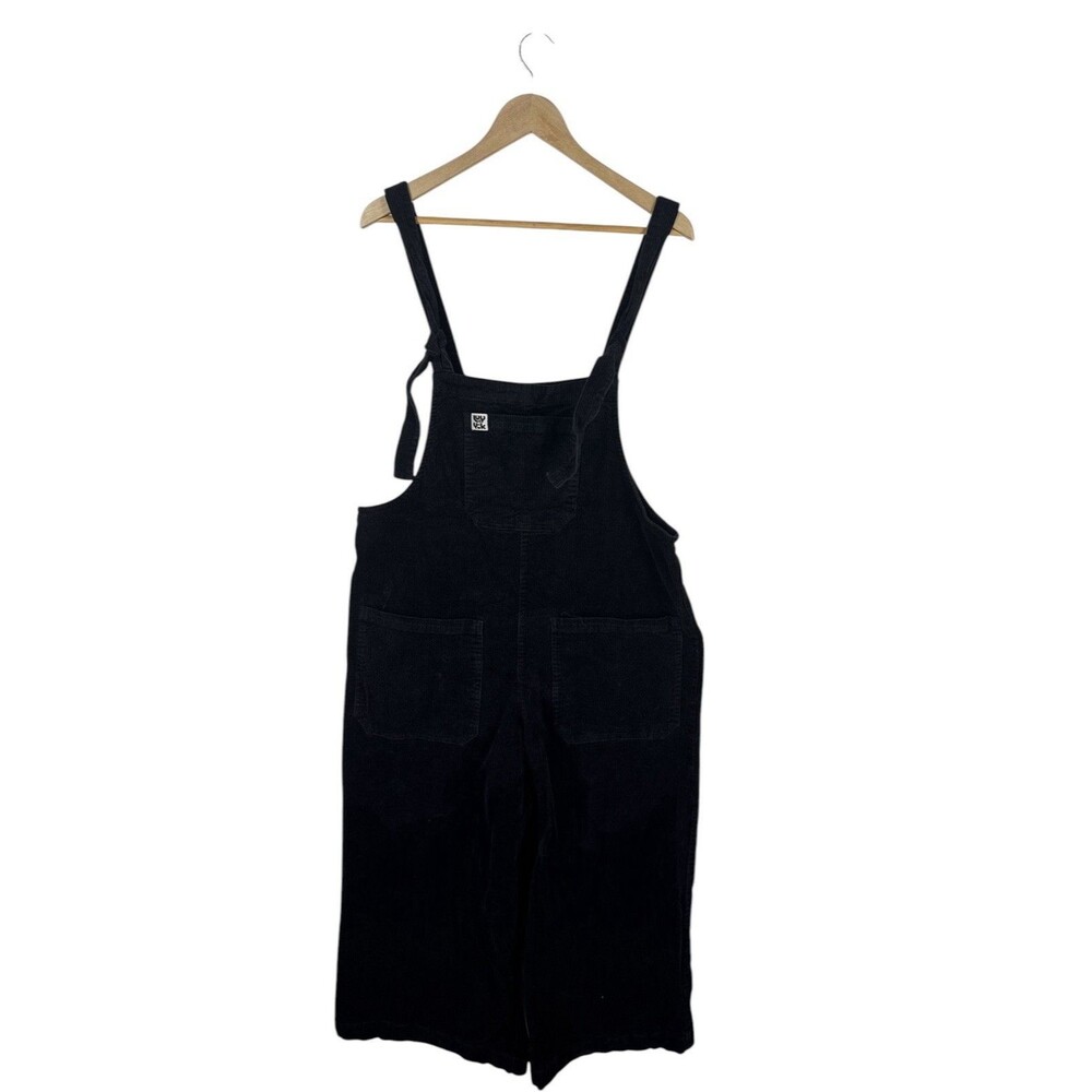 Lucy & Yak Women's Black Corduroy Overalls Cropped Wide Leg  US 12 UK 16